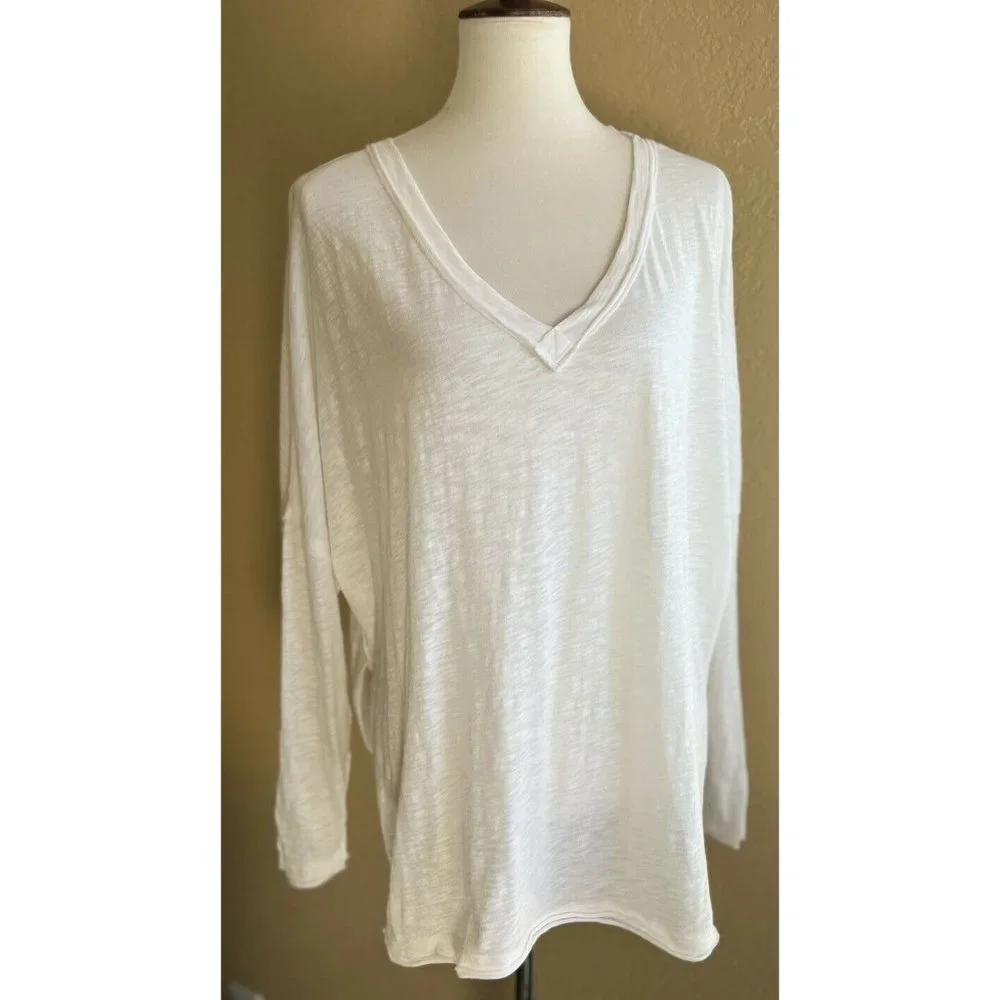 Free People Womens White On My Mind Oversized Light V-Neck Shirt By We The Free - Picture 10 of 11